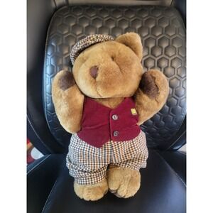 Vintage Bearland Teddy Bear Beret Plaid Tartan Pants & Corduroy Vest  jointed